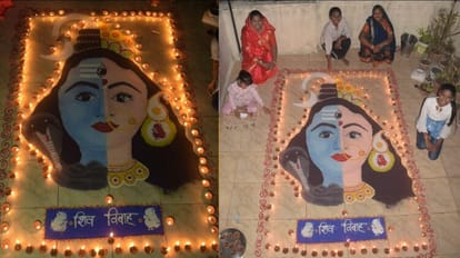 उज्जैन की माही ने बनाई सात फीट लंबी रंगोली