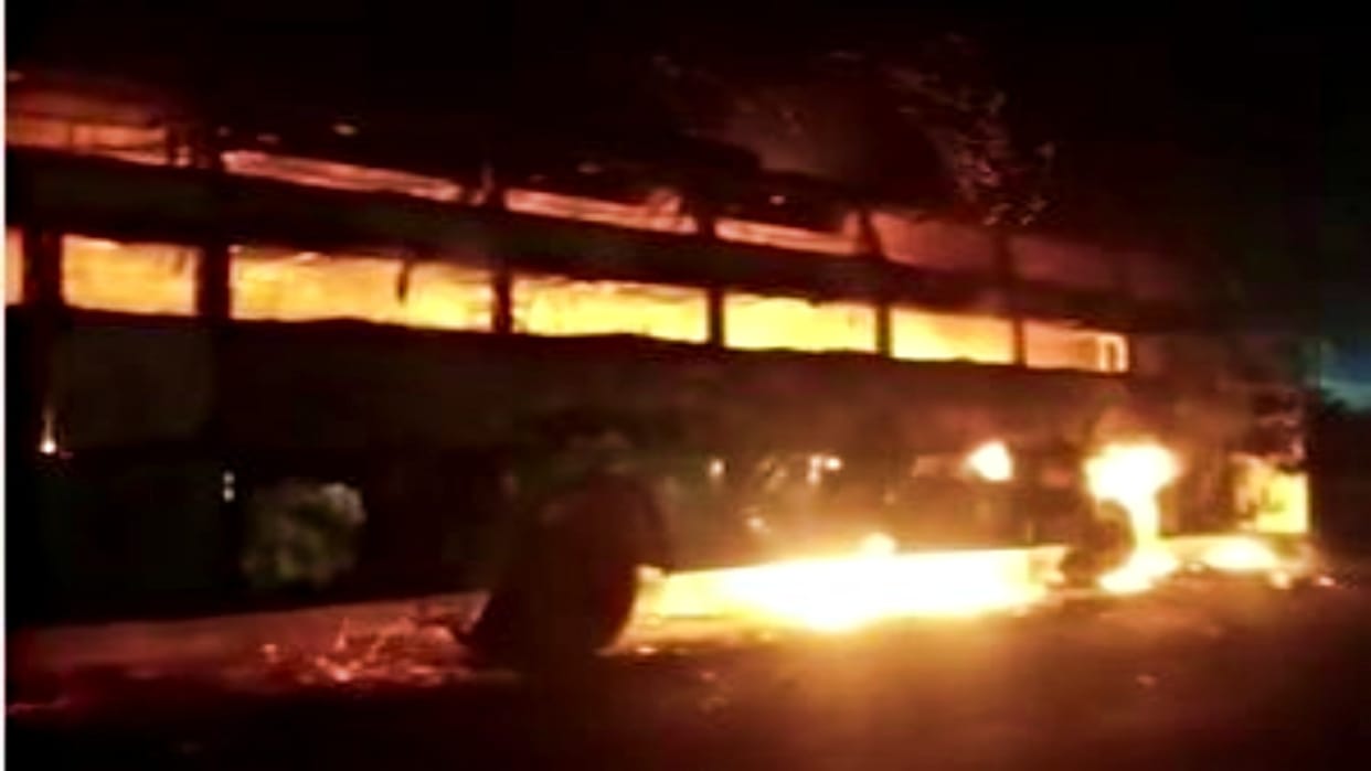 Passenger bus caught fire due to diesel tank explosion