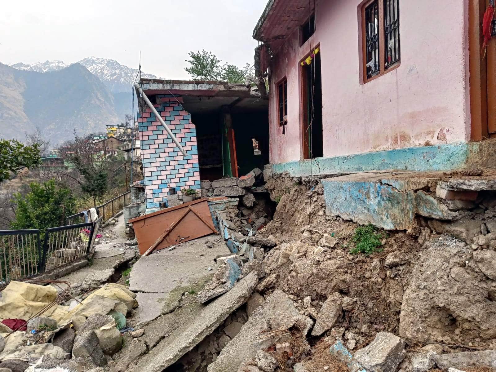 Joshimath Landslide Cracks in ground under heavy boulder in upper area of Narasimha temple