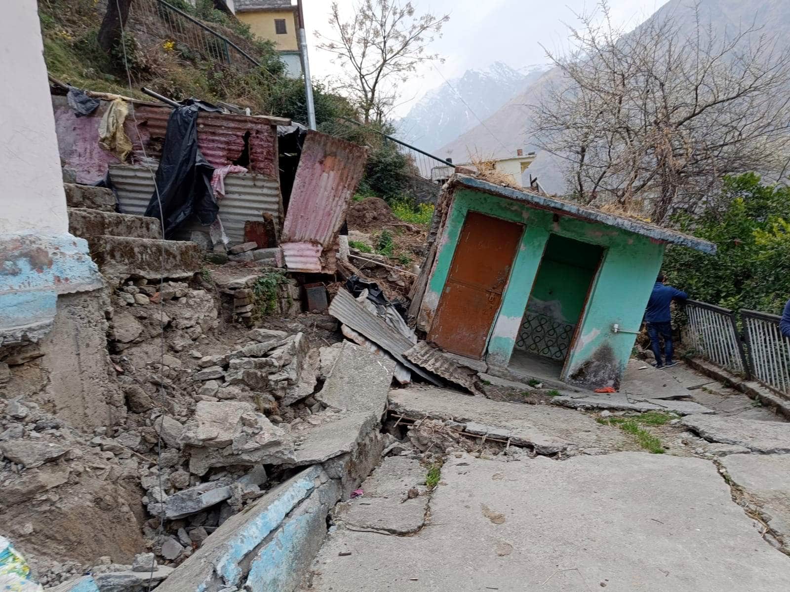 Joshimath Landslide Cracks in ground under heavy boulder in upper area of Narasimha temple
