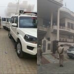 डबवाली और कालांवाली में एनआईए की छापा कार्रवाई के दौरान बाहर खड़े पुलिस कर्मचारी।
