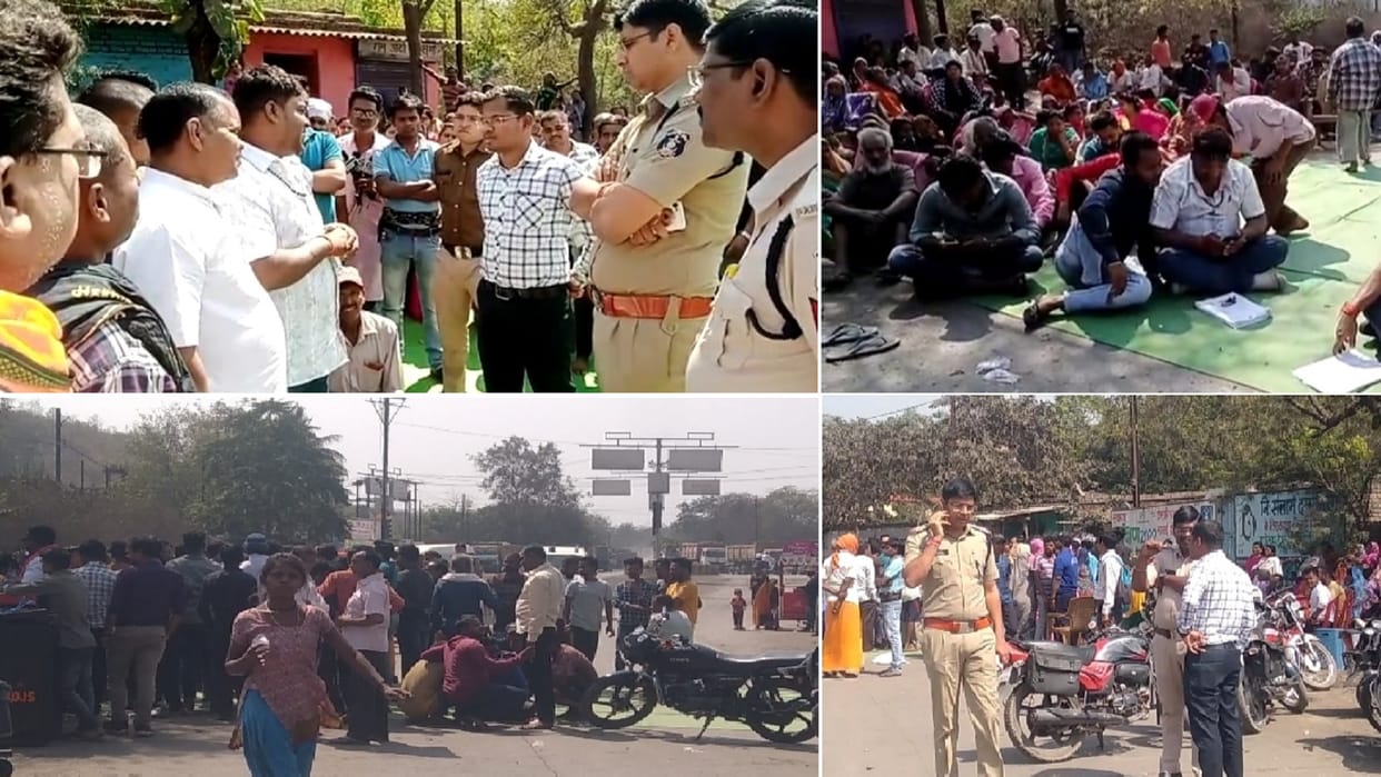 people protested for the operation of heavy vehicles In Korba Imliduggu area