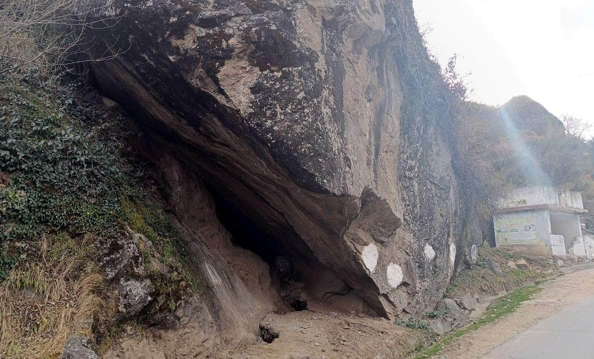 Joshimath Landslide Cracks in ground under heavy boulder in upper area of Narasimha temple