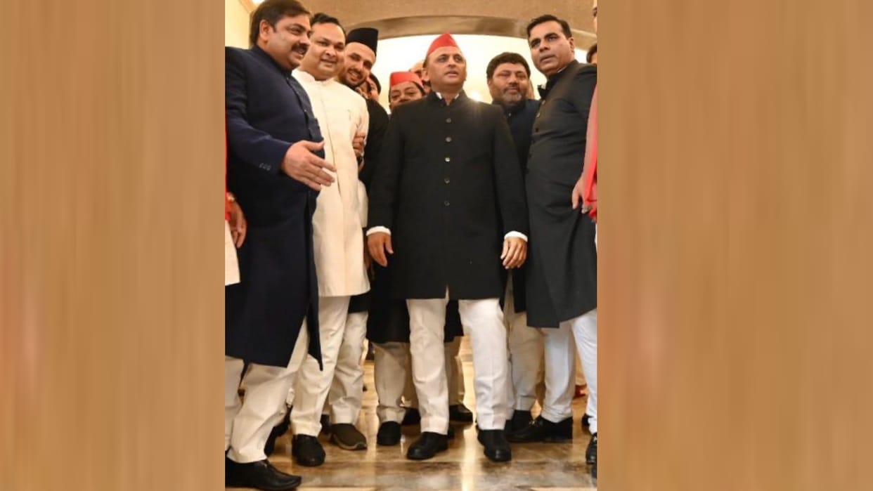 Akhilesh Yadav in new look on Budget day in Uttar Pradesh.
