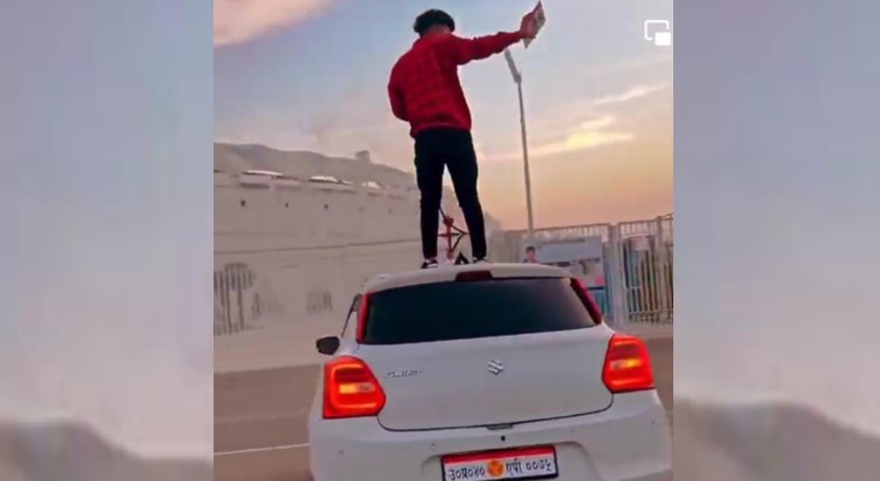Lucknow News: Car number plate in one hand near Ekana Stadium, hookah in the other, video viral