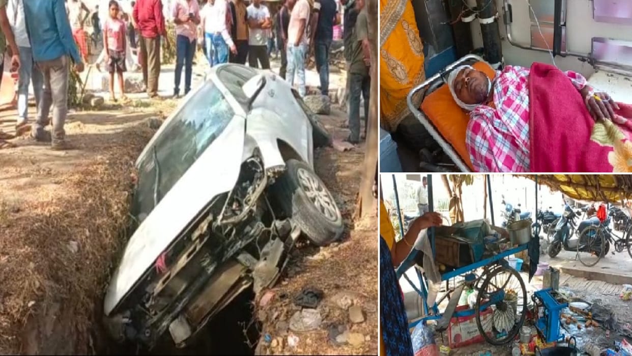 Sakti Car Accident Uncontrolled car rammed into the drain hitting the bus conductor