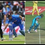 धोनी का रन आउट (बाएं) और हरमनप्रीत का रन आउट (दाएं)