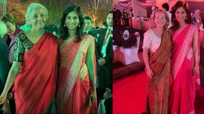 G20: जी20 की बैठक में साड़ी में नजर आईं गीता गोपीनाथ, वित्त मंत्री निर्मला सीतारमण के साथ शेयर की तस्वीर गीता गोपीनाथ ने सोशल मीडिया पर शेयर की तस्वीरें