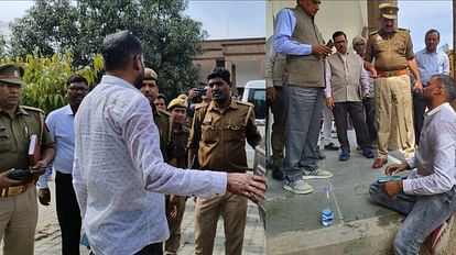 पीड़ित को समझाती पुलिस।