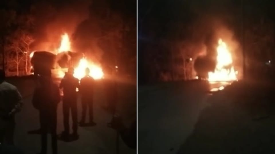 Both the drivers died in the fierce fire after two trucks collided