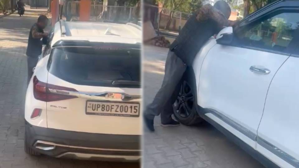 ADO Panchayat sweeper gets his luxury car cleaned on duty time In Akola at Agra