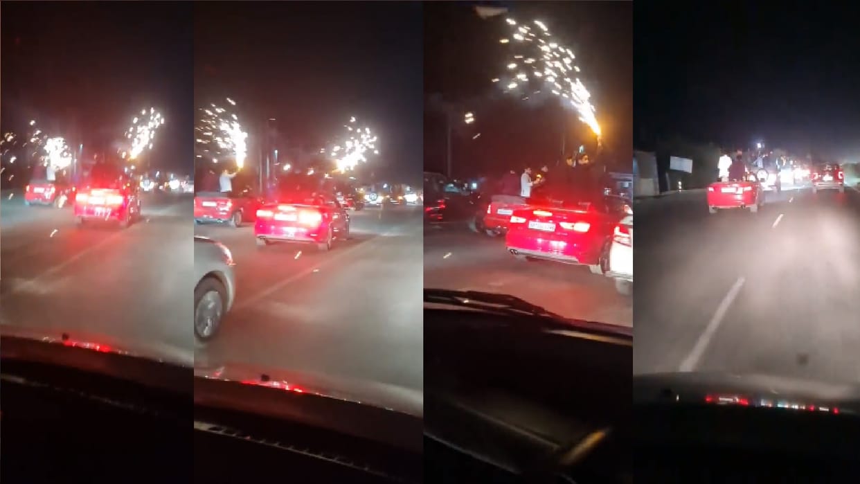 Meerut: Youth riding in a moving car burst fireworks while stunting and accused caught in CCTV camera