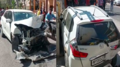 उज्जैन में कार एक्सीडेंट के बाद गैस पाइप लाइन टूट गई।