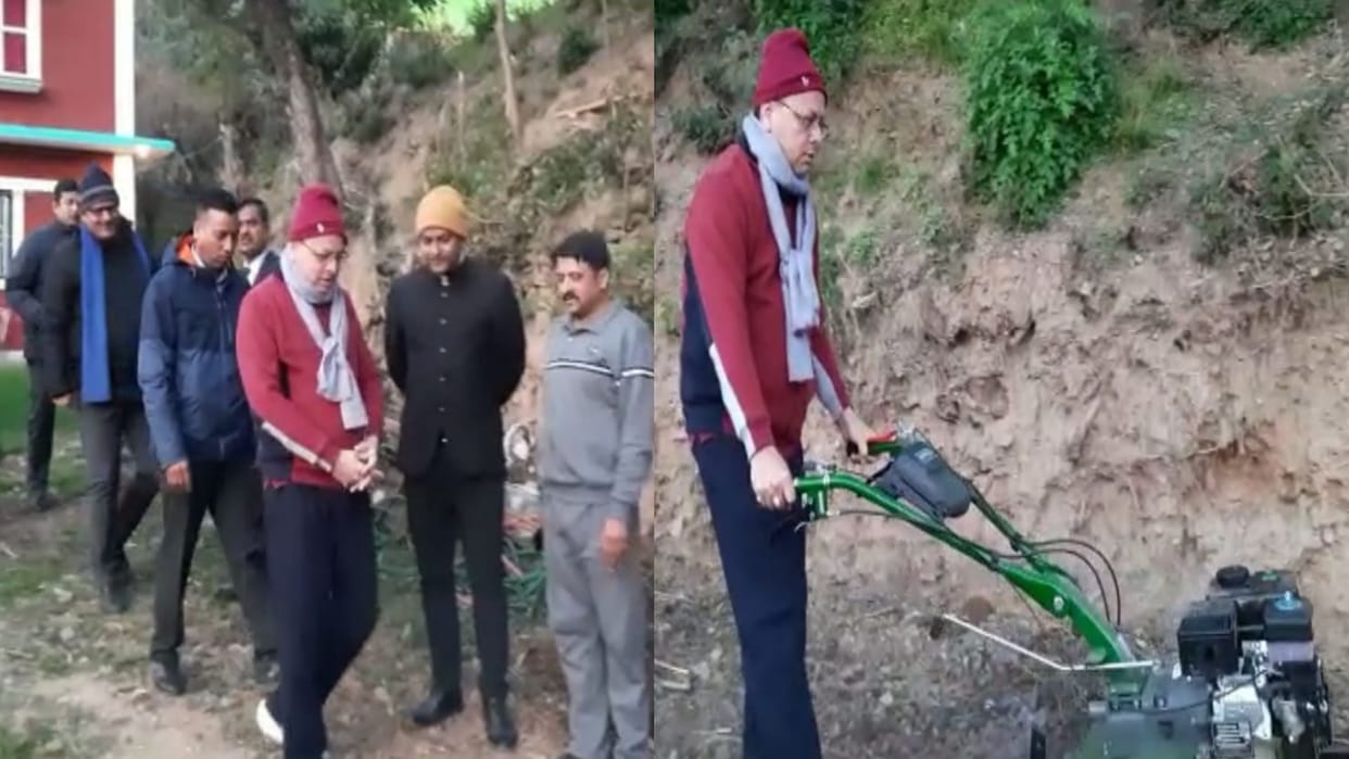 Tehri CM Dhami went on an early morning excursion in Tiwar village operated a power weeder to plow fields
