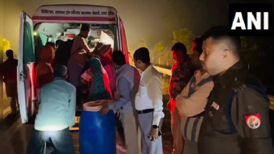 Bus overturns after colliding with divider, three killed, 40 injured