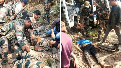 सुरक्षाकर्मियों को ले जा रही बस पहाड़ी से जंगल में गिरी