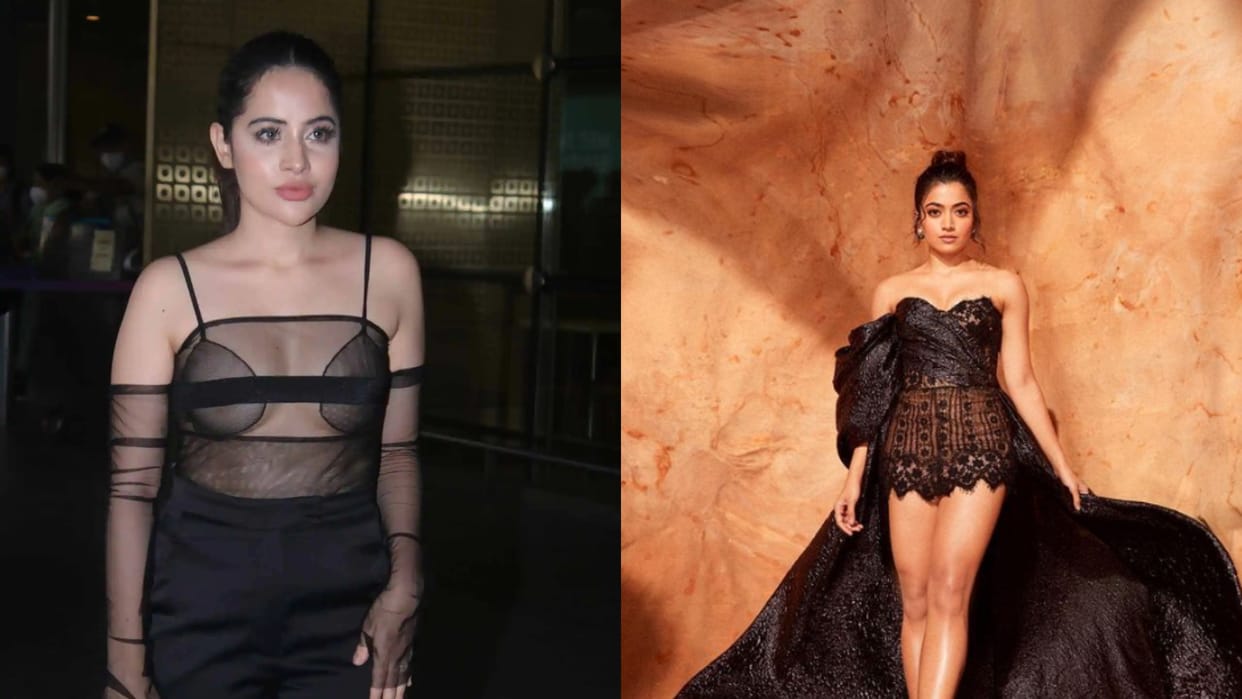 Rashmika Mandanna Looking Beautiful In award Function in black Short Dress User Compare Her With Urfi Javed