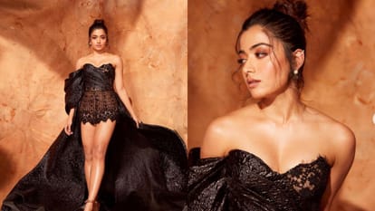 Rashmika Mandanna Looking Beautiful In award Function in black Short Dress User Compare Her With Urfi Javed