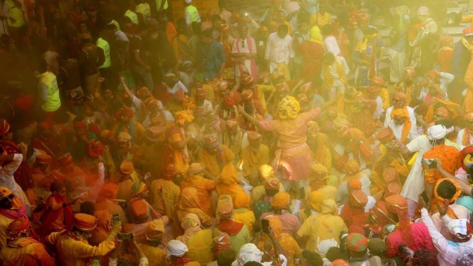 Devotees from all over country celebrated Lathmar Holi in Barsana at Mathura