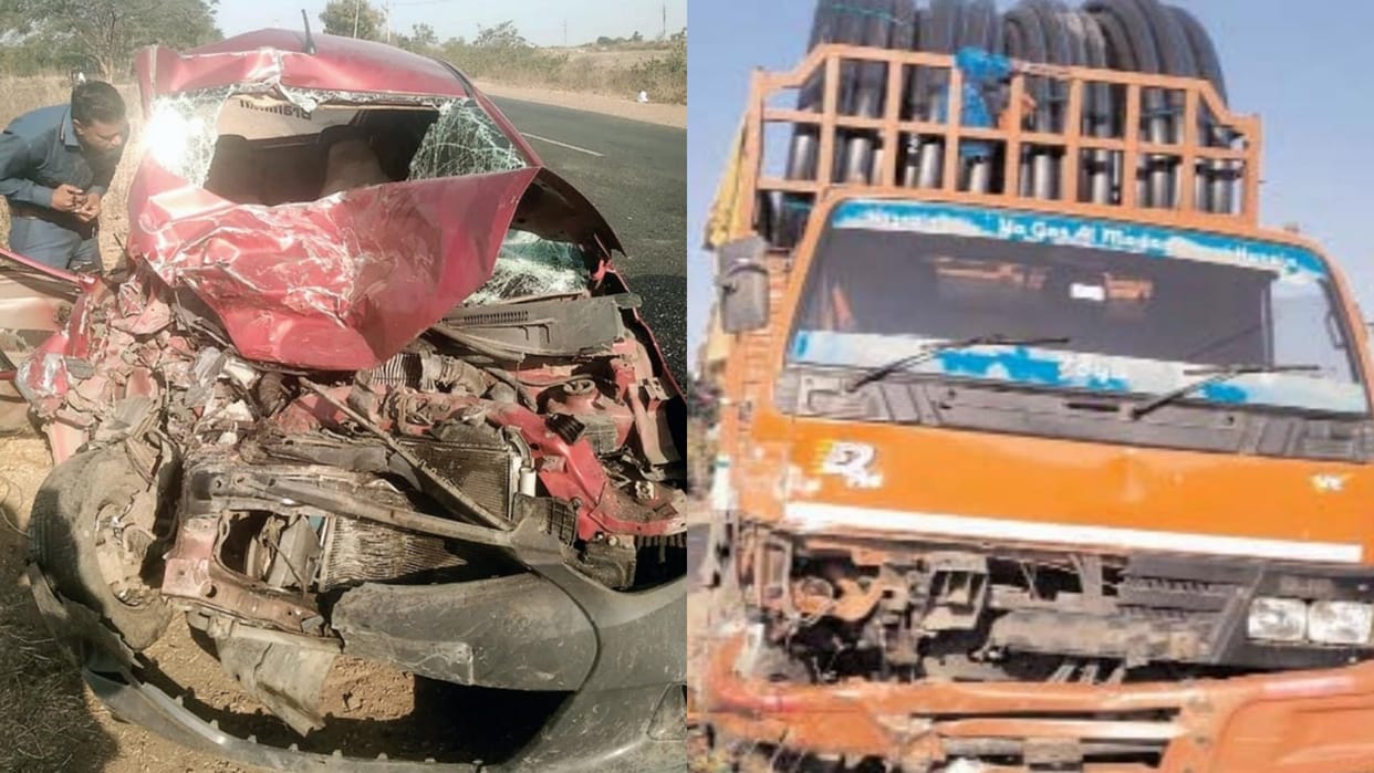 Violent collision between car and truck at Goyla Fanta in Ujjain one youth killed another seriously injured