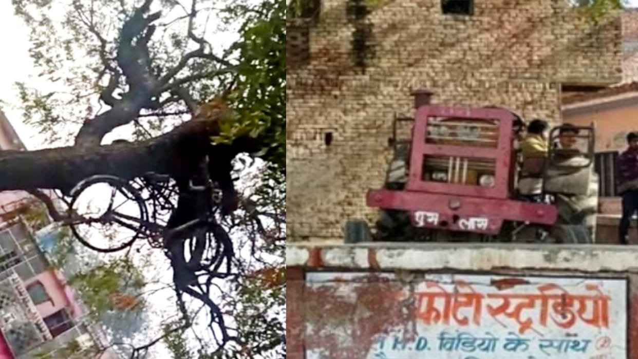 Holi: People in Baghpat park their cars, bikes and cycles on roofs on Holi festival