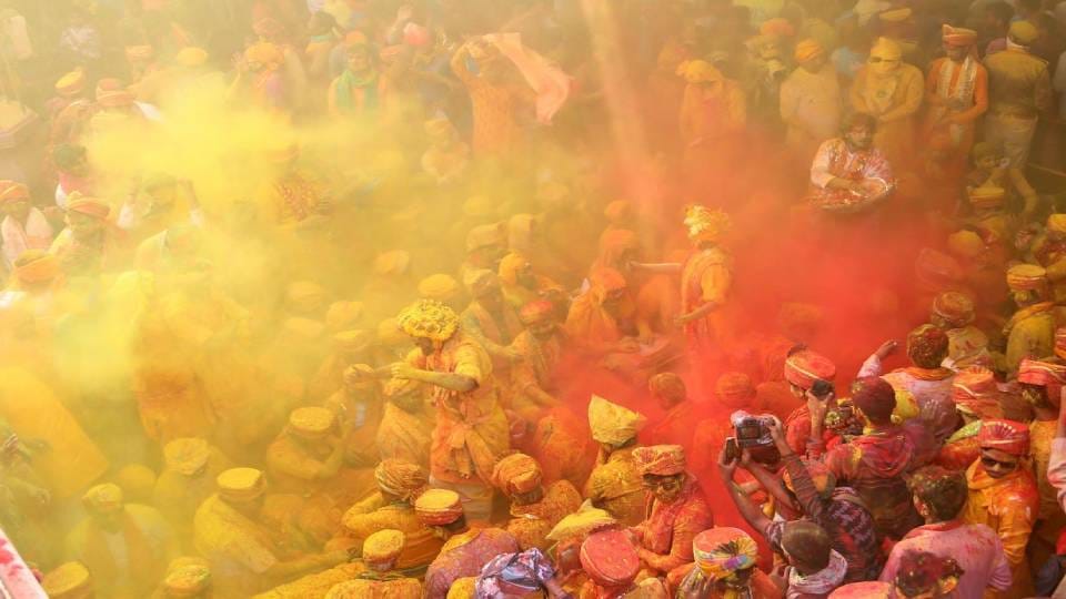 Devotees from all over country celebrated Lathmar Holi in Barsana at Mathura