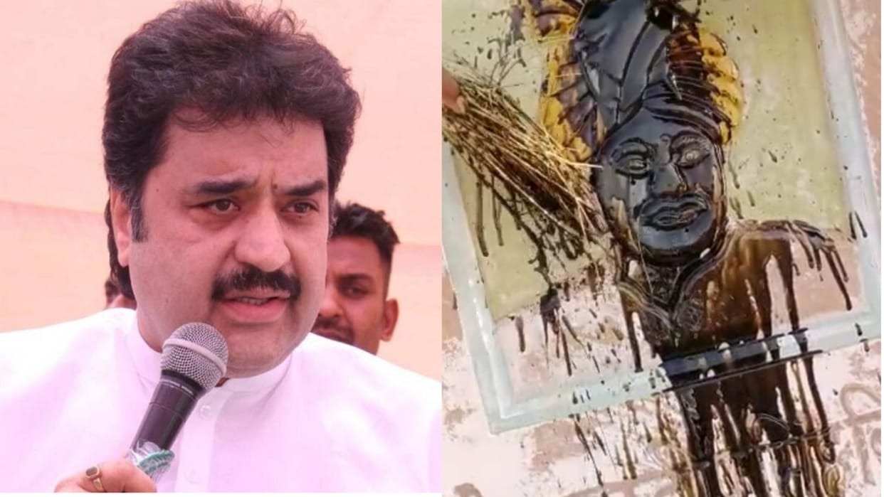 Soot painted on graffiti of Kuldeep Bishnoi in Hisar
