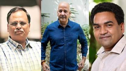 सत्येंद्र जैन, मनीष सिसोदिया, कपिल मिश्रा (बाएं से दाएं)