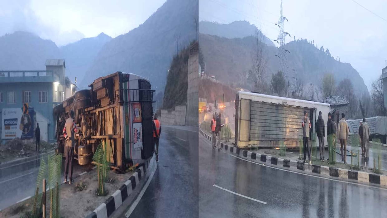 Road Accident:  uncontrolled HRTC bus full of passengers overturned  on fourlane near Nagwai