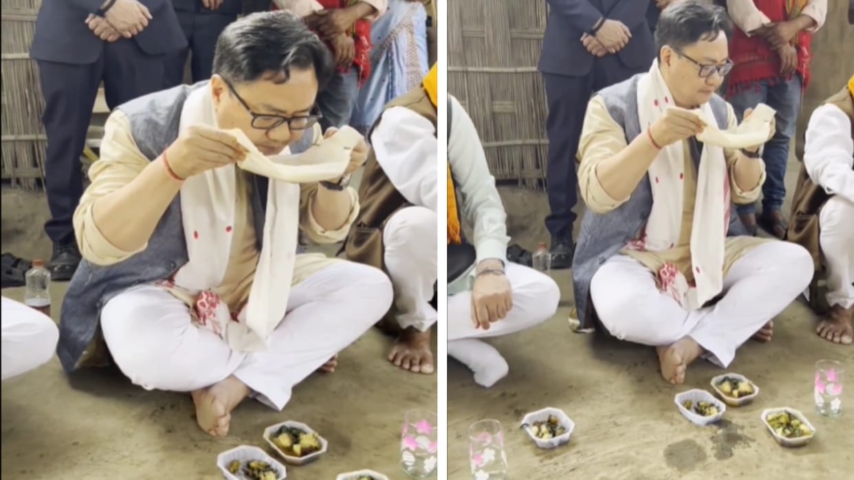 Law Minister Kiren Rijiju Relishes Traditional Tiwa Food In Assam video viral