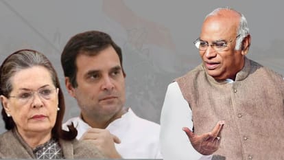 मल्लिकार्जुन खरगे, सोनिया गांधी और राहुल गांधी।