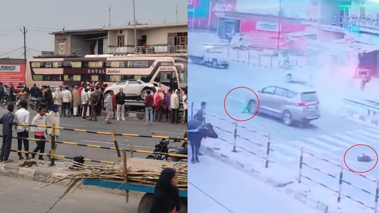 Roorkee Horrible Road Accident News speeding car hit two girls and other car crushed them Photos