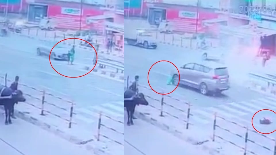 Roorkee Horrible Road Accident News speeding car hit two girls and other car crushed them Photos