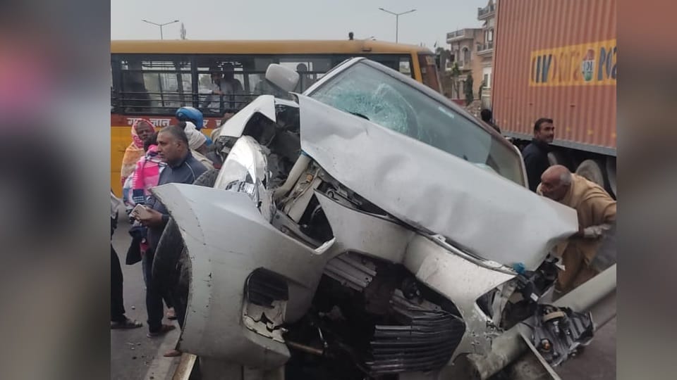 Roorkee Horrible Road Accident News speeding car hit two girls and other car crushed them Photos