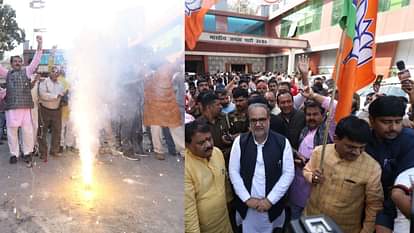 BJP activists celebrate the victory of party in Tripura and Nagaland.