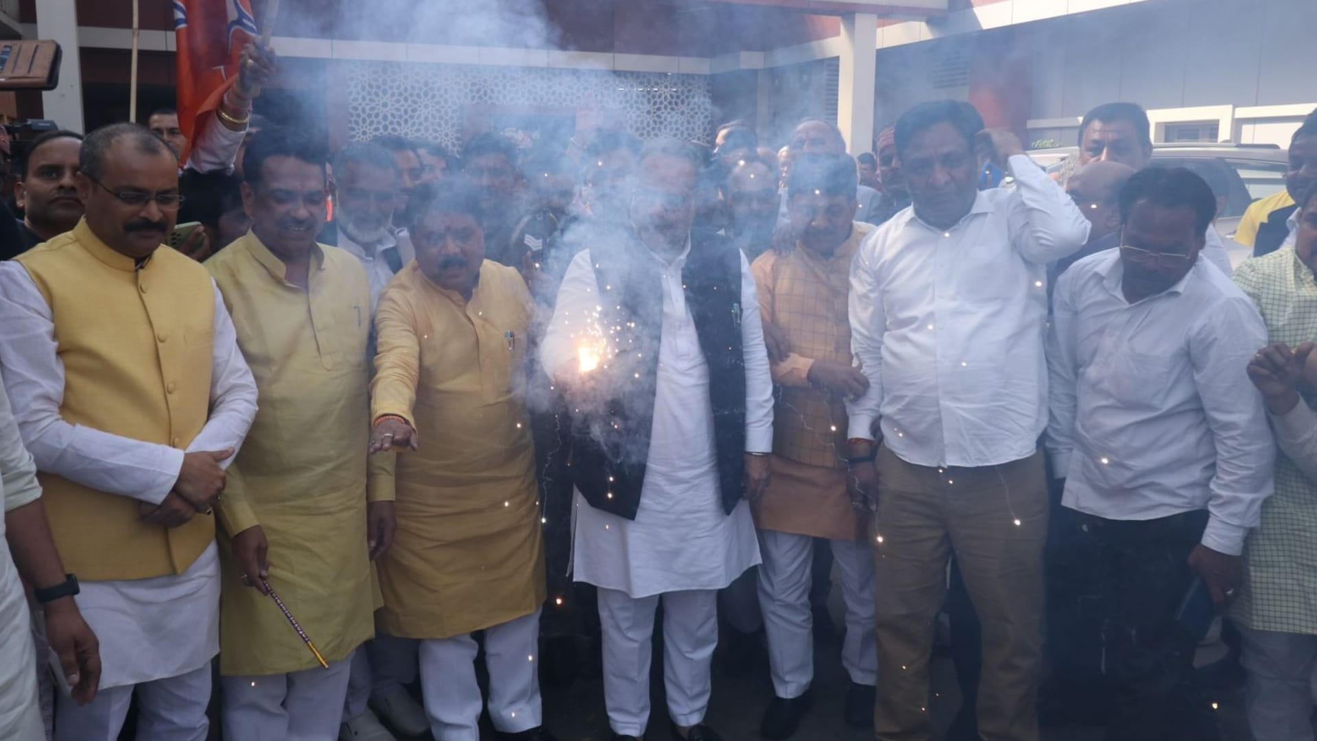 BJP activists celebrate the victory of party in Tripura and Nagaland.