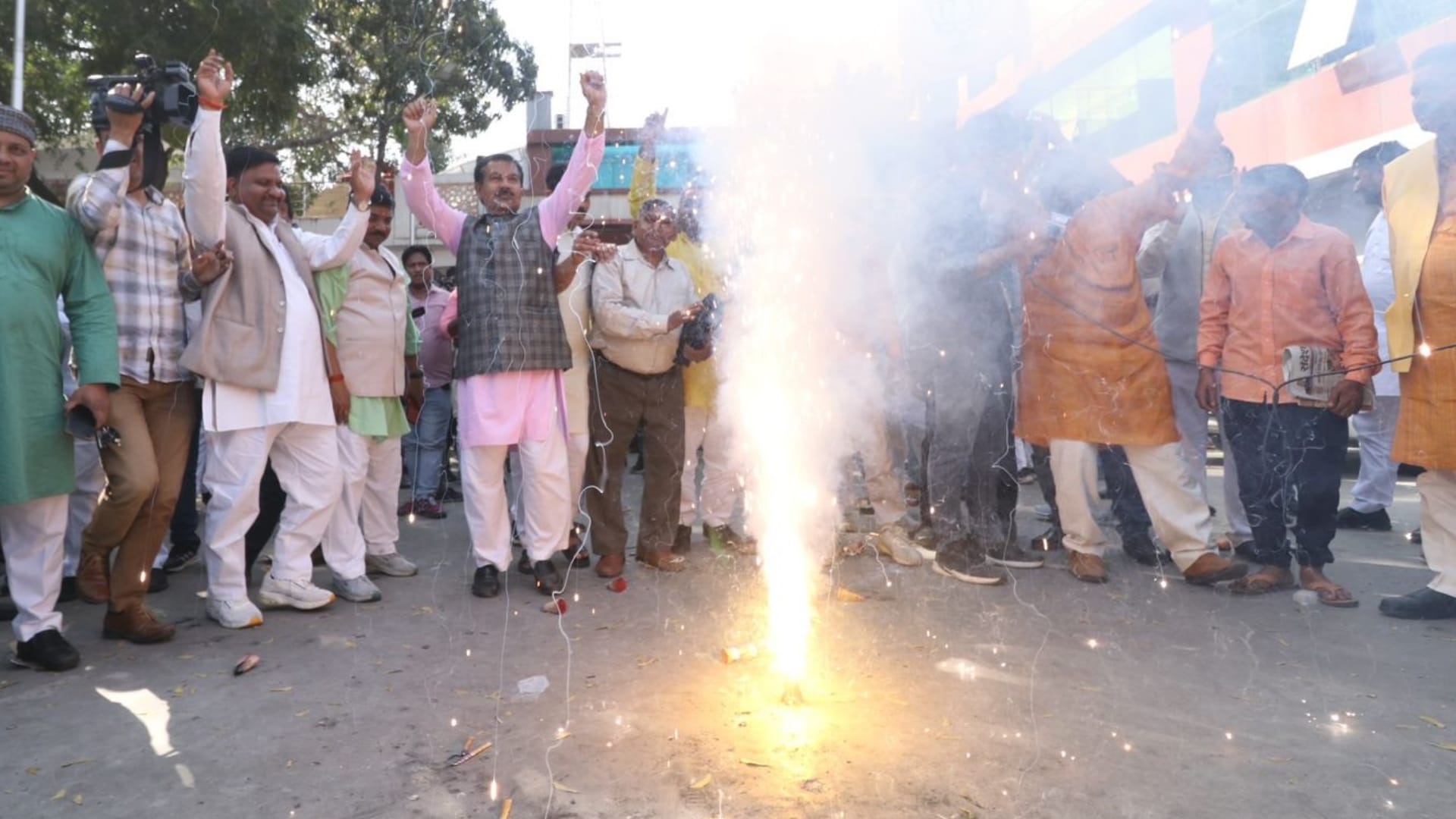 BJP activists celebrate the victory of party in Tripura and Nagaland.
