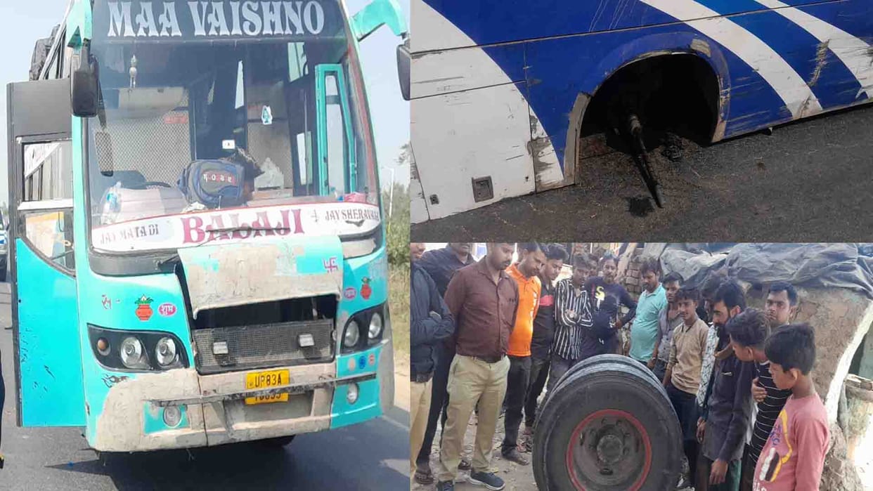 2 wheels came out due to breaking the axle of bus