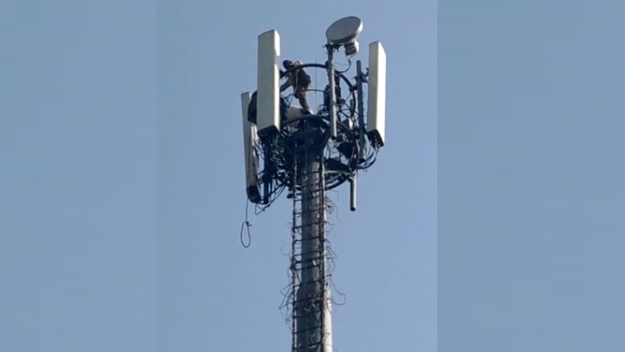 A roadways bus driver climbed on tower of Awadh Bus depot.