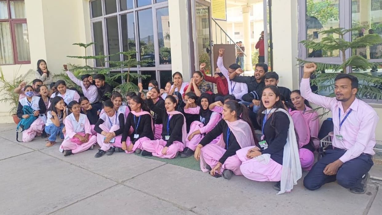 Nursing students protest in baddi university in solan himachal pradesh