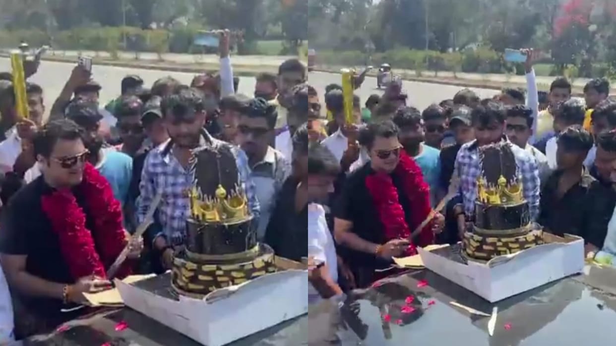 Son of BJP MLA Sanjay seen cutting birthday cake with sword on Jabalpur-Nagpur highway