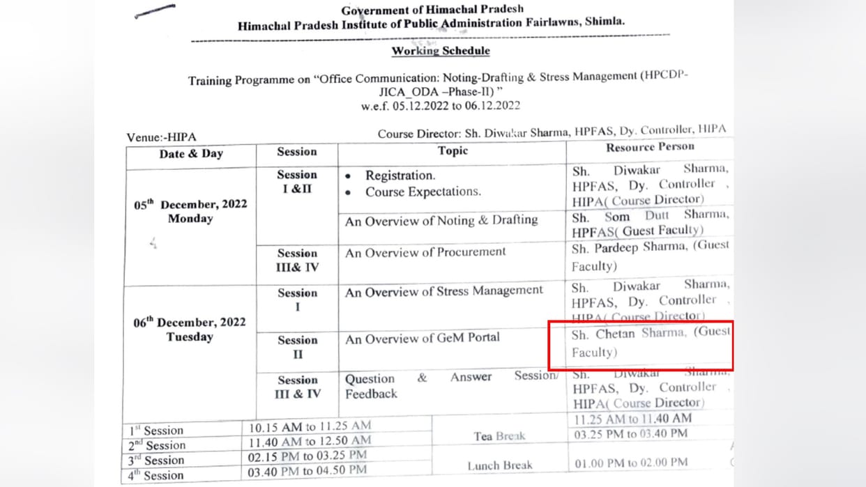 Room attendant gave training to Forest officers in Himachal Pradesh Institute of Public Administration