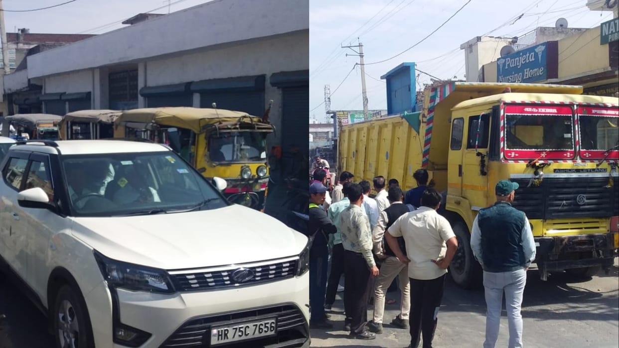 Dumper stopped due to running out of Fuel on the road in Yamunanagar, road jammed