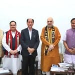 नेफियू रियो के साथ केंद्रीय गृह मंत्री अमित शाह, जेपी नड्डा, हिमंत बिस्व सरमा व अन्य।