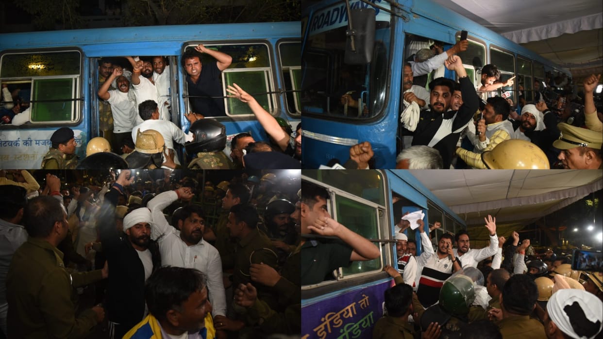 The sarpanches and panchayat members sitting on the dharna were detained