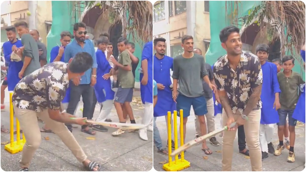 Suryakumar yadav plays famous supla shot in gully cricket in mumbai watch video