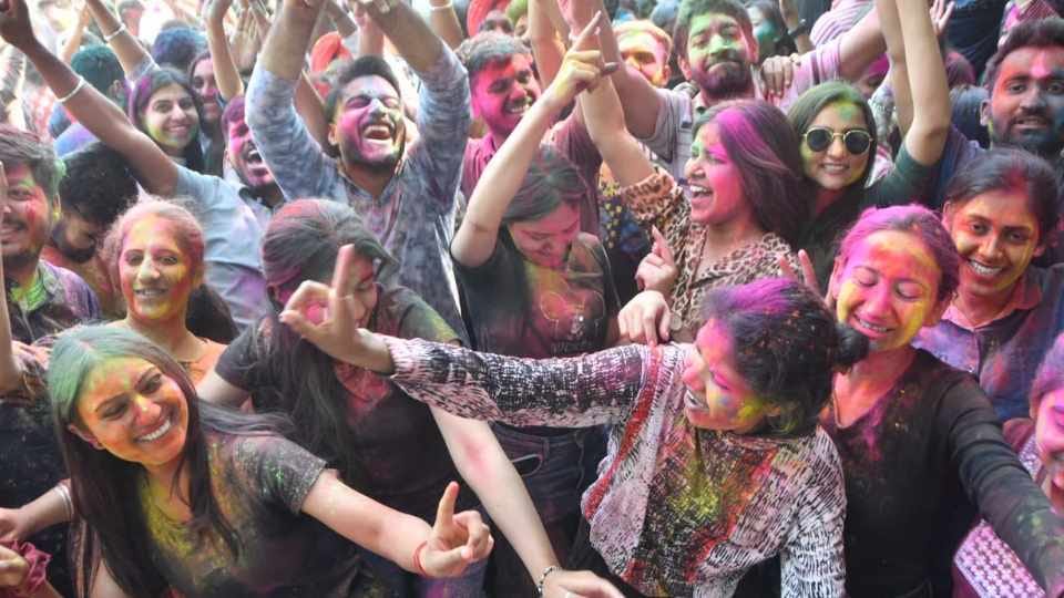 Students celebrated Holi in Panjab University in Chandigarh