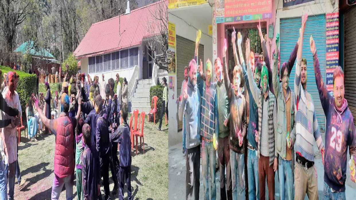 badi holi celebrated in kullu himachal, gulal blown, people danced