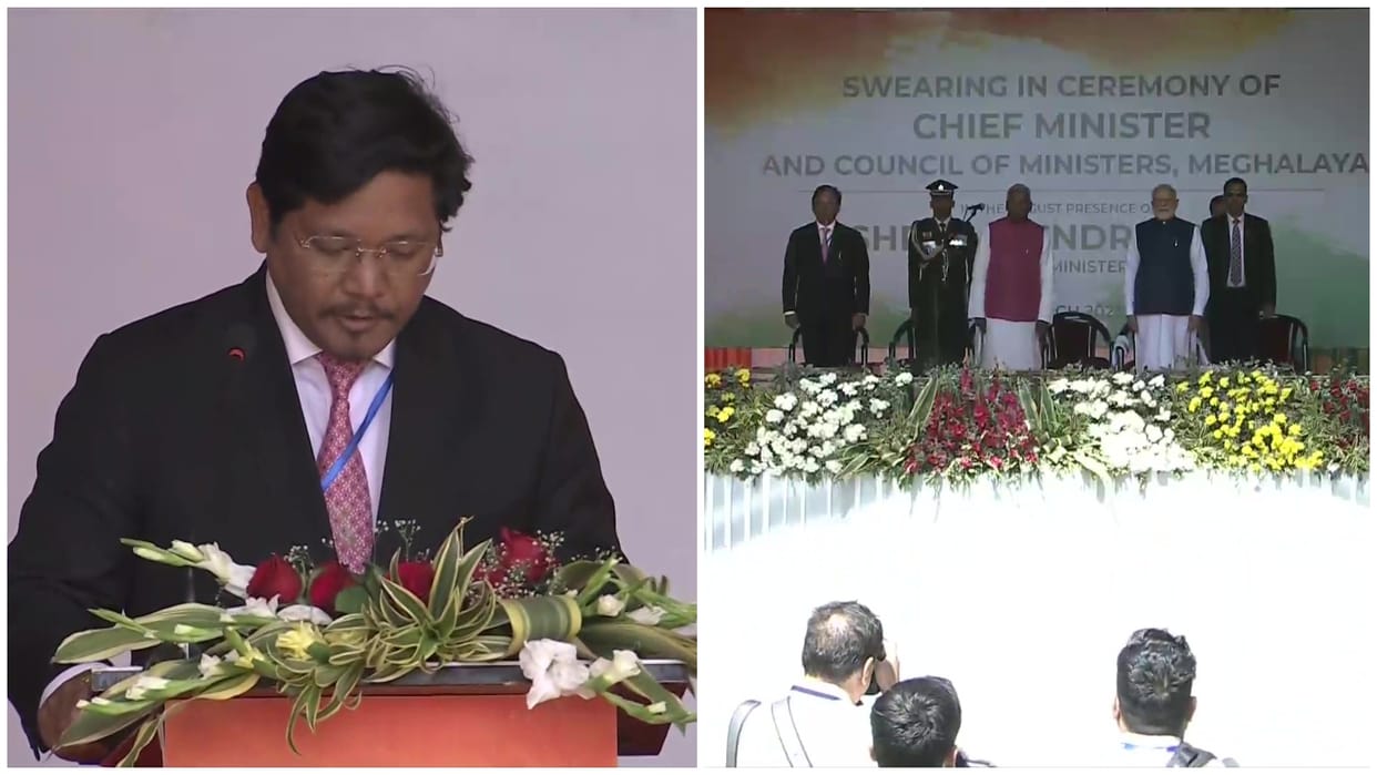 meghalaya cm oath ceremony conrad sangma with ministers pm modi present