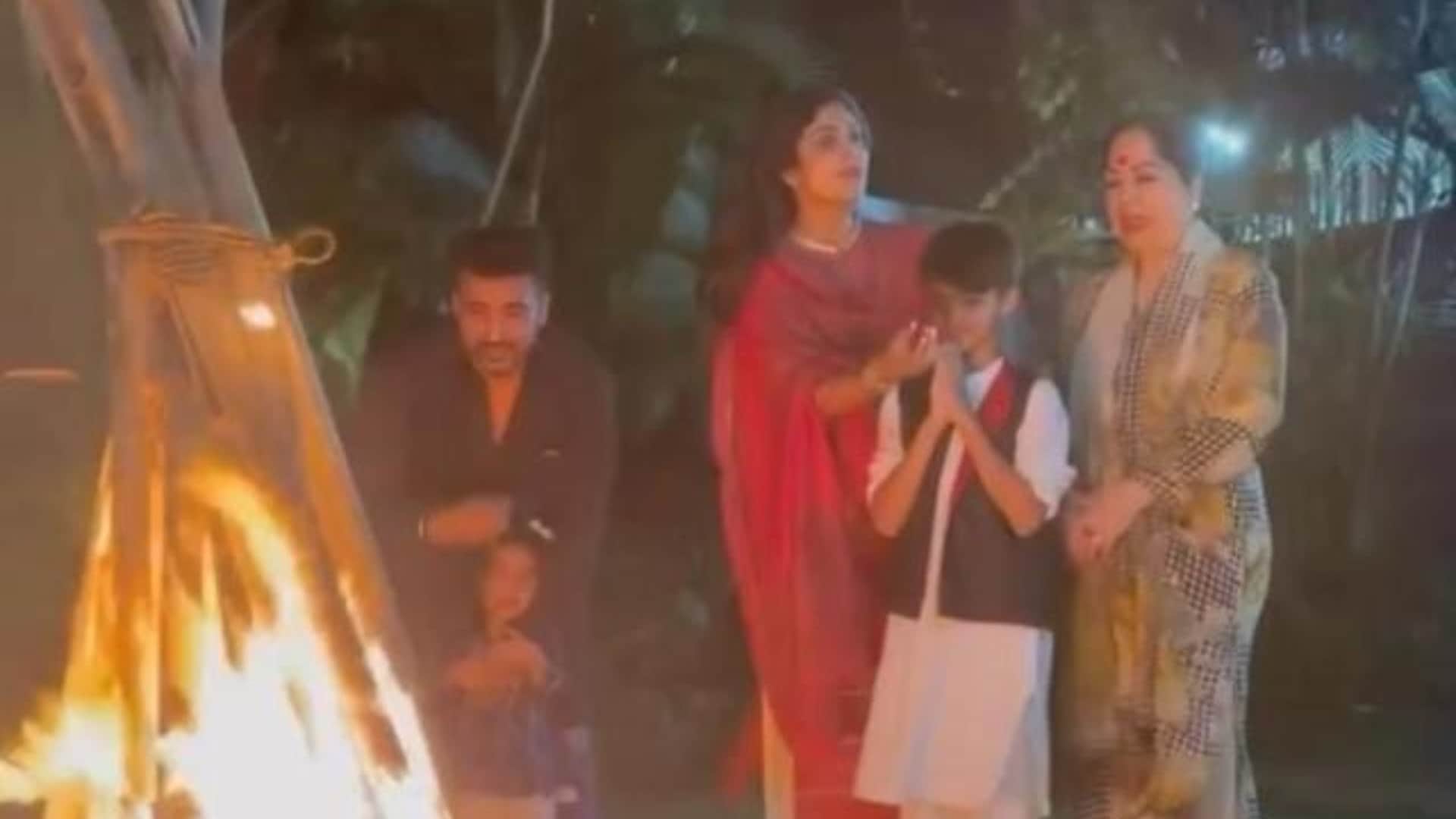 Shilpa Shetty shared video of Holika Dahan with raj kundra users trolled her for worshiping wearing shoes